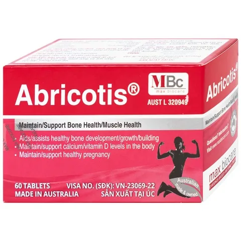 abricotis Abricotis bổ sung canxi hỗ trợ sức khỏe xương, cơ bắp hộp 6 vỉ x 10 viên