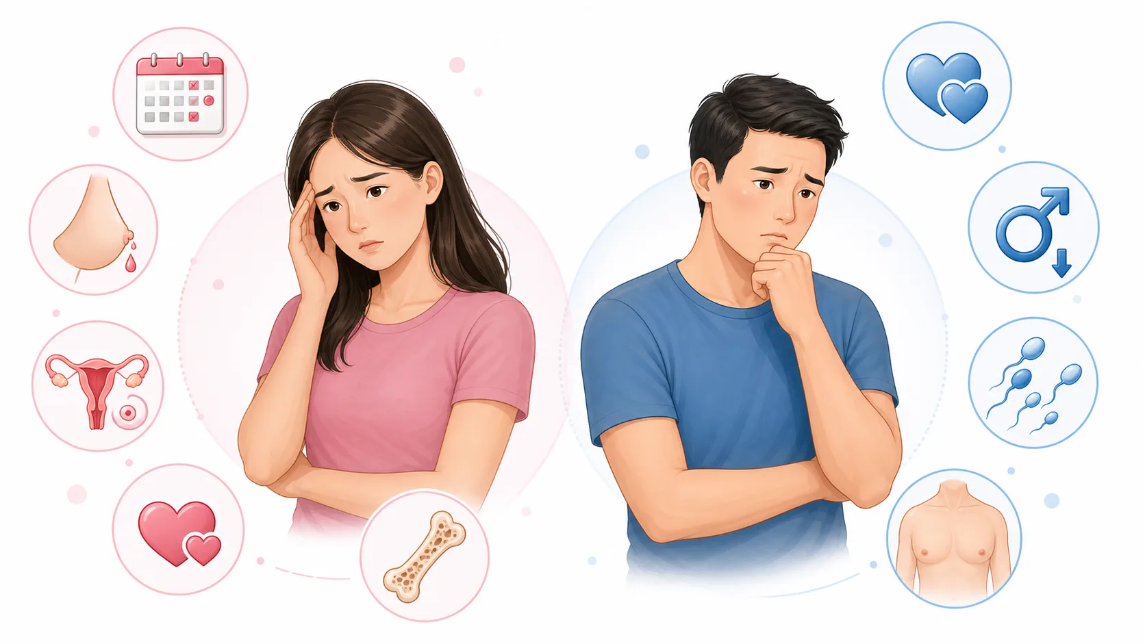 Minh họa dấu hiệu tăng prolactin ở nam và nữ