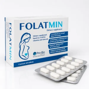Folatmin hộp 4 vỉ x 15 viên và vỉ viên nén bao phim