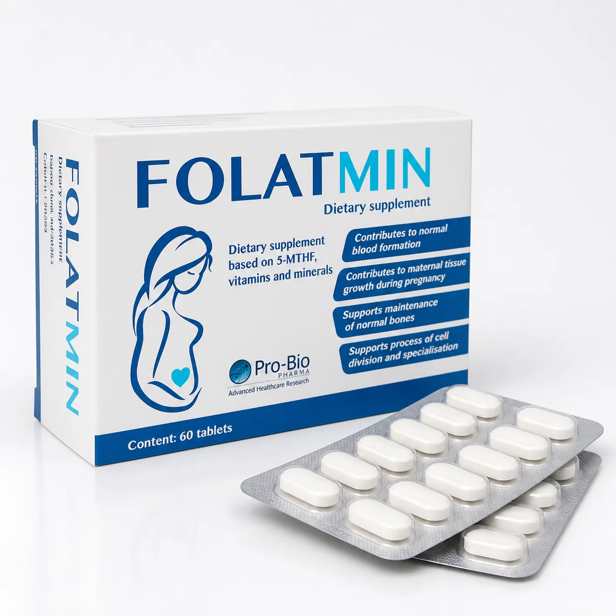 Folatmin hộp 4 vỉ x 15 viên và vỉ viên nén bao phim Folatmin hộp 4 vỉ x 15 viên và vỉ viên nén bao phim