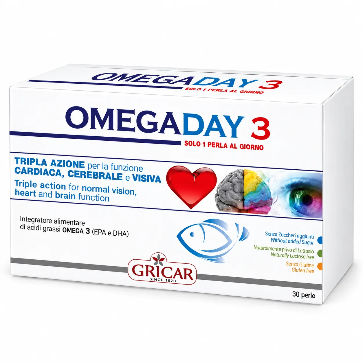 Omegaday 3 Gricar hộp 30 viên Omegaday 3 Gricar hộp 30 viên nang mềm – ảnh minh họa tái tạo bằng AI